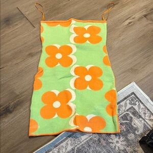 Floral Patterned Dress in Orange and Green